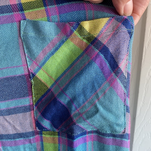 Rails NWT Hunter Lime Berry 100% Rayon Button down Long Sleeve Plaid Blouse med - Picture 9 of 15